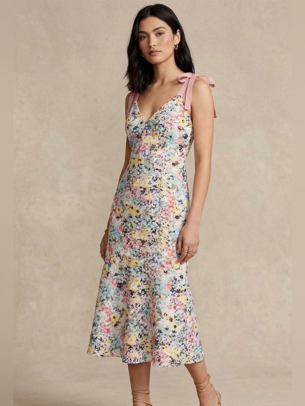 NWT Talulah Floral Bow Tie-Shoulder Midi Beaded Eyelet Dress - Size Large $320!